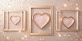 Rose gold hearts in elegant frames on a sparkly background. Generative AI Royalty Free Stock Photo