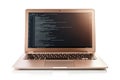Rose Gold Laptop with Programming Code on Screen Isolated on White Background
