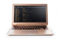 Rose Gold Laptop with Programming Code on Screen Isolated on White Background