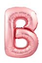 Rose gold letter B made of inflatable balloon isolated on white background