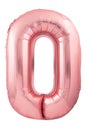 Rose gold letter O made of inflatable balloon isolated on white background