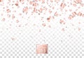 Rose gold paper confetti isolated on checkered transparent background. Festive vector illustration. Layered