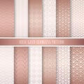 Rose gold pattern seamless collection. Pink gold abstract patterns. Set of 12 Metallic gold luxury background Royalty Free Stock Photo