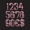 Rose gold patterned numbers with dollar and euro symbols
