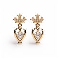 Elegant Diamond And Gold Crown Earrings - Exquisite Water Drop Design