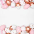 Rose gold, pink and white Easter Egg double border on a square white background Royalty Free Stock Photo