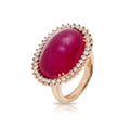 Rose gold ring with cognac diamonds and oval rubelite cabochon