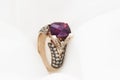 Rose Gold Ring With Rhodolite Garnet And Diamonds Royalty Free Stock Photo