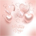 Rose gold shimmer, metallic and pearl hearts. Valentine`s Day theme background Royalty Free Stock Photo