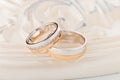 Rose gold and silver wedding rings Royalty Free Stock Photo