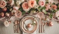 A rose gold-themed tabletop arrangement, where metallic accents harmonize with a soft color