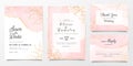 Rose Gold Watercolor Wedding Invitation Card Template Set With Golden Floral Decoration. Abstract Background Save The Date,