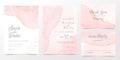 Rose gold wedding invitation cards template set. Artistic watercolor background of pink brush stroke splash. Abstract foil design Royalty Free Stock Photo