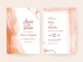 Rose gold wedding invitation cards template set. Artistic watercolor background of pink brush stroke splash. Abstract foil design Royalty Free Stock Photo