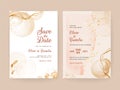 Rose gold wedding invitation cards template set. Artistic watercolor background of pink brush stroke splash. Abstract foil design Royalty Free Stock Photo