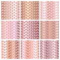 Rose golden metal gradient chevron pattern backgrounds set Royalty Free Stock Photo