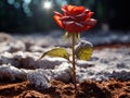 a rose growing out of the ground