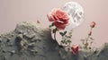 a rose growing on a rock