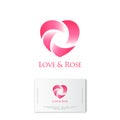 Rose and heart logo. Flower shop. Combination of rose and heart looks like flower from red ribbons.