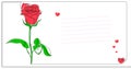 Rose and heart. Romantic background for congratulations with free, lined space for text. Copy space. Graphic, line drawing with