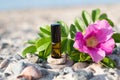 Essential oil small brown glass bottle Royalty Free Stock Photo