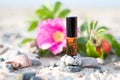 Essential oil small brown glass bottle Royalty Free Stock Photo