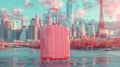 luggage against city skyline AI Generated