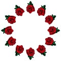 Rose icon. Vector illustration of a set red roses. Hand drawn red roses lined around for a greeting card. Roses lined circle Royalty Free Stock Photo