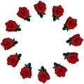 Rose icon. Vector of a set red roses. Hand drawn red roses lined around for a greeting card. Royalty Free Stock Photo