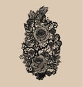 Rose lace vector by hand drawing.