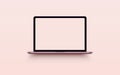 Rose laptop with blank computer screen on rose background. Front view notebook mock up. Royalty Free Stock Photo