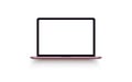 Rose laptop with blank computer screen on white background. Front view notebook mock up. Royalty Free Stock Photo