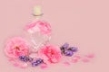 Rose and Lavender Flower Perfume in Heart Shaped Bottle Royalty Free Stock Photo