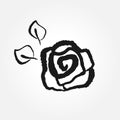 Rose with leaves drawn by hand. Icon, logo, symbol, sign. Grunge, sketch, doodle, watercolor. Royalty Free Stock Photo