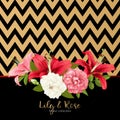 Rose and lily wedding invittion. vector card. Royalty Free Stock Photo