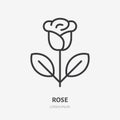 Rose line icon, vector pictogram of single flower. Plant illustration, sign for flowers store