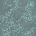 Rose linear style seamless pattern. Retro floral texture. Royalty Free Stock Photo