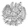 Rose mandala icon symbol logo, flower floral leaf, vector hand drawing Royalty Free Stock Photo