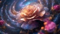 Rose Nebulae Galaxies Float In Space Smokelike Clouds Of Gas. Generative AI Royalty Free Stock Photo