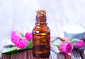 Rose oil in bottle