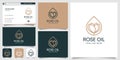 Rose oil logo design with line art style and business card design template, Beauty, spa, nature, Premium Vector Royalty Free Stock Photo