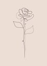 Rose one line wall print. Abstract flower poster.