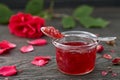 Rose petal jam on dark background Royalty Free Stock Photo