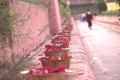 Rose petal offerings at bodhgaya Royalty Free Stock Photo