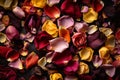 Rose petals background, white, pink, red, yellow petals, romantic background,