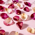 Rose petals on a blue background Royalty Free Stock Photo