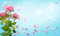 Rose petals falling romance background. Watercolor illustration Royalty Free Stock Photo