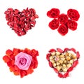 Rose petals, folded in the shape of a heart, symbol of love and Valentine`s Day