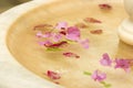 Rose petals in marble fountain