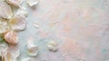 Rose petals scattered on the painted surface. Flatlay. Insertion space